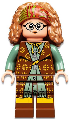 This LEGO minifigure is called, Professor Sybill Trelawney, Reddish Brown and Sand Green Robes . It's minifig ID is hp332.