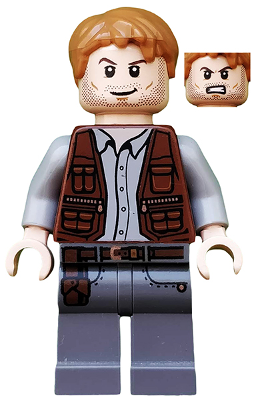 This LEGO minifigure is called, Owen Grady, Leather Vest . It's minifig ID is jw011.