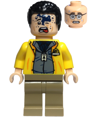 This LEGO minifigure is called, Dennis Nedry, Dark Blue Undershirt . It's minifig ID is jw106.