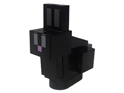 Display of LEGO part no. minebunny02 which is a n/a Minecraft Bunny / Rabbit, Black with Light Bluish Gray Eyes, Brick Built 