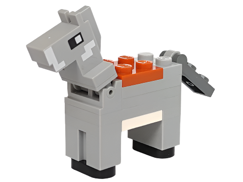 Display of LEGO part no. minedonkey01 which is a n/a Minecraft Donkey, 2 x 4 Plate, Brick Built 