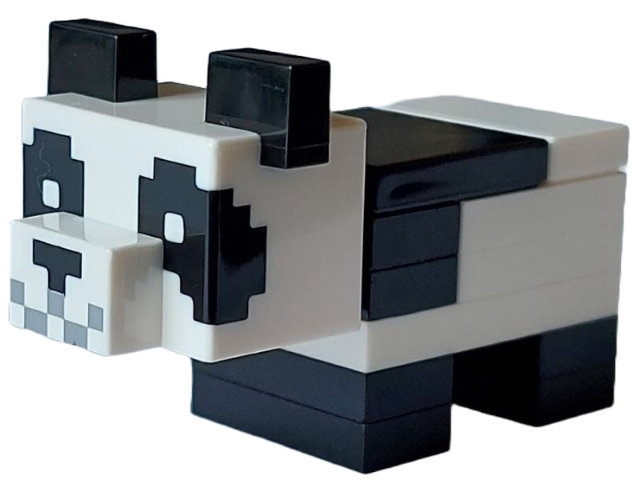 Display of LEGO part no. minepanda03 which is a n/a Minecraft Panda, Baby (White Plate with Bar Handle), Brick Built 