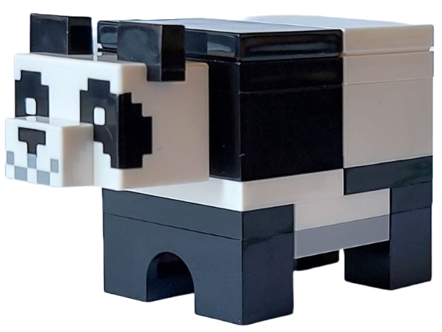 Display of LEGO part no. minepanda04 which is a n/a Minecraft Panda (White Plate with Bar Handle), Brick Built 