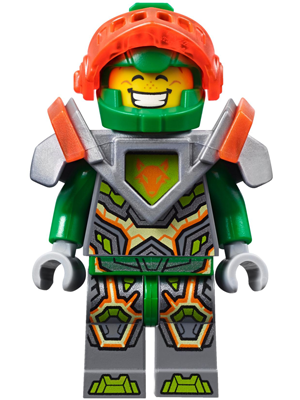 This LEGO minifigure is called, Aaron Fox, Trans-Neon Orange Visor, Flat Silver Armor . It's minifig ID is nex068.