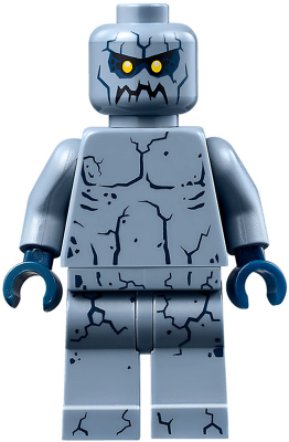 This LEGO minifigure is called, Stone Stomper, Small Dark Blue Cracks on Chest and Legs, Closed Mouth . It's minifig ID is nex096.