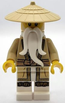 This LEGO minifigure is called, Wu Sensei, Legacy, Tan Robe, Braided Ponytail . It's minifig ID is njo805.