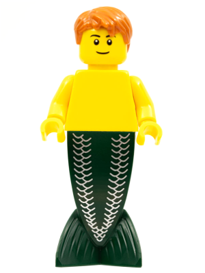 This LEGO minifigure is called, Merman, Dark Orange Hair, Black Eyebrows . It's minifig ID is pi140a.