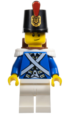 This LEGO minifigure is called, Bluecoat Soldier 2, Lopsided Smile . It's minifig ID is pi153.
