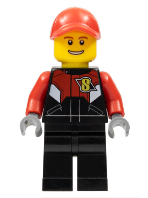 This LEGO minifigure is called, Racing Bike Driver 1 . It's minifig ID is rac057.