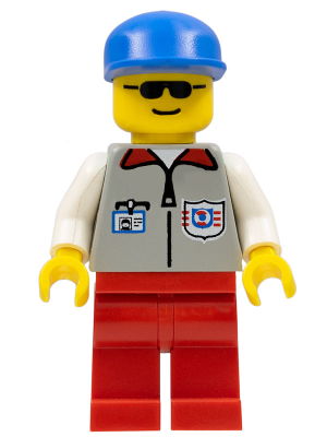 This LEGO minifigure is called, Coast Guard 1, Red Legs, Blue Cap, Sunglasses . It's minifig ID is res002.