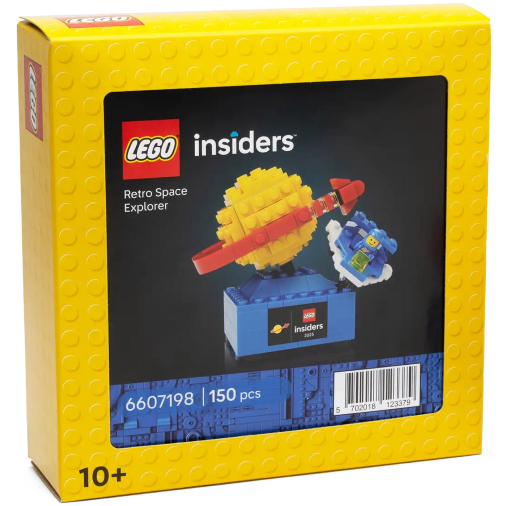 LEGO insiders Retro Space Explorer set packaging with yellow box and LEGO logo.