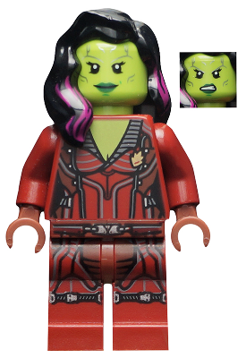 This LEGO minifigure is called, Gamora, Dark Red Suit . It's minifig ID is sh0124.