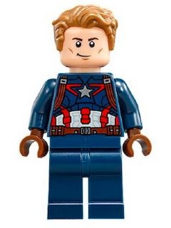 This LEGO minifigure is called, Captain America, Dark Blue Suit with Reddish Brown Belt and Harness, Reddish Brown Hands, Hair, Dark Brown Eyebrows . It's minifig ID is sh0264.