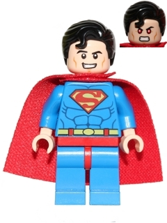 This LEGO minifigure is called, Superman, Blue Suit, Spongy Cape, Hair with Front Curl, Open Mouth / Red Eyes . It's minifig ID is sh0300.