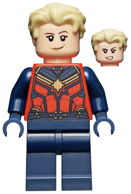 This LEGO minifigure is called, Captain Marvel (Carol Danvers), Tan Hair Swept Back *with power bursts. It's minifig ID is sh0772.