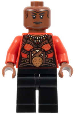 This LEGO minifigure is called, Okoye, Red Top *with spear. It's minifig ID is sh0847.