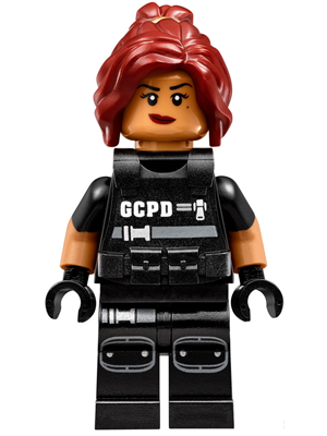 This LEGO minifigure is called, Barbara Gordon, SWAT Vest . It's minifig ID is sh328.