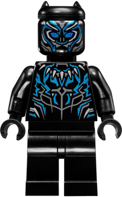 This LEGO minifigure is called, Black Panther, Claw Necklace, Metallic Light Blue Highlights . It's minifig ID is sh478.