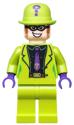 This LEGO minifigure is called, The Riddler, Black Shirt and Dark Purple Tie . It's minifig ID is sh593.