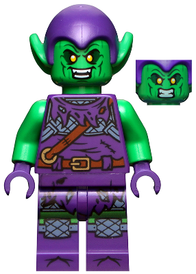 Display of LEGO Super Heroes Green Goblin, Bright Green, Dark Purple Outfit