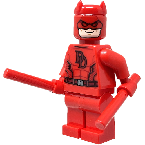 Display of LEGO Super Heroes Daredevil with 2 rods