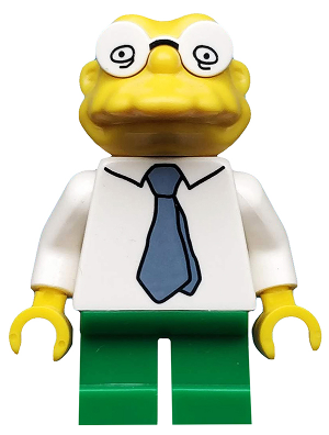 This LEGO minifigure is called, Hans Moleman, The Simpsons, Series 2 (Minifigure Only without Stand and Accessories) . It's minifig ID is sim036.