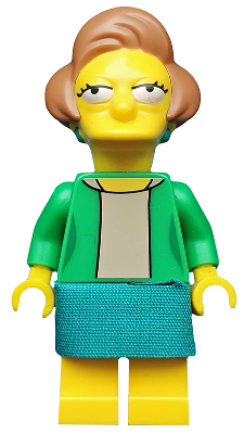 This LEGO minifigure is called, Edna Krabappel, The Simpsons, Series 2 (Minifigure Only without Stand and Accessories) . It's minifig ID is sim040.