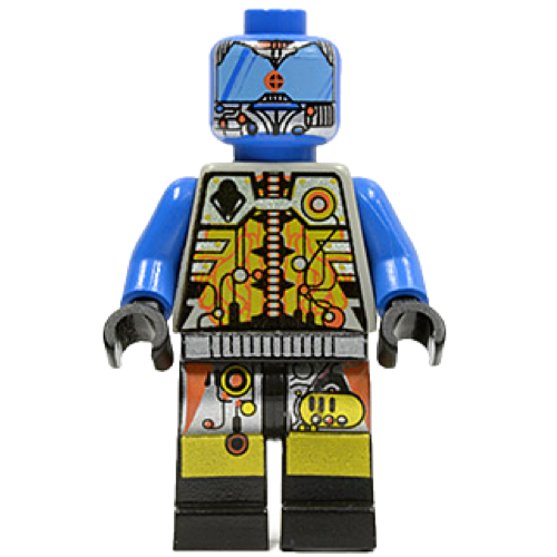 This LEGO minifigure is called, UFO Droid, Blue (Techdroid 1) . It's minifig ID is sp043.