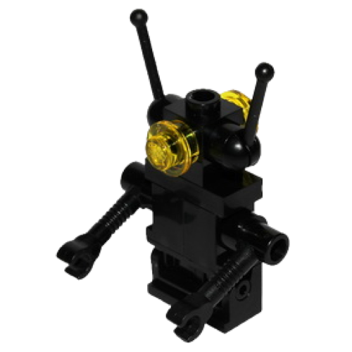 Display of LEGO Space Classic Space Droid, Hinge Base, Black with Trans-Yellow Eyes