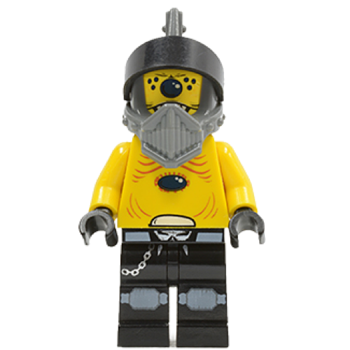 This LEGO minifigure is called, Space Police 3 Alien, Snake with Visor . It's minifig ID is sp097.