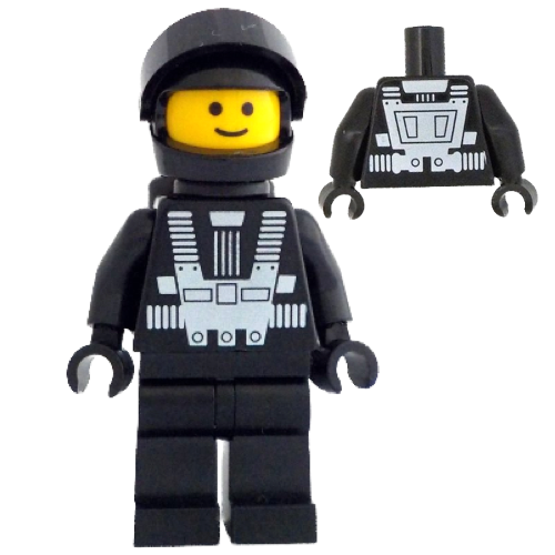 This LEGO minifigure is called, Blacktron 1 with Back Print . It's minifig ID is sp134.