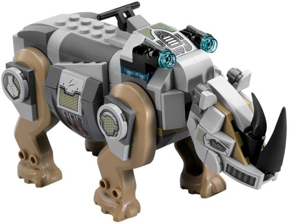 Display of LEGO part no. spa0024 which is a n/a Wakandan Armored Rhino, Set 76099, Brick Built 