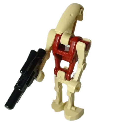 This LEGO minifigure is called, Battle Droid Security with Straight Arm and Dark Red Torso *Includes short blaster. It's minifig ID is sw0096.