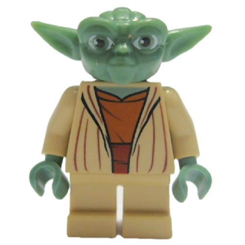 This LEGO minifigure is called, Yoda, Clone Wars, Light Bluish Gray Hair. It's minifig ID is sw0219.