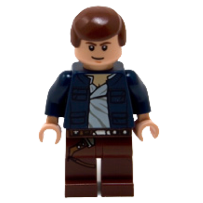 Display of LEGO Star Wars Han Solo, Reddish Brown Legs with Holster Pattern, Open Jacket