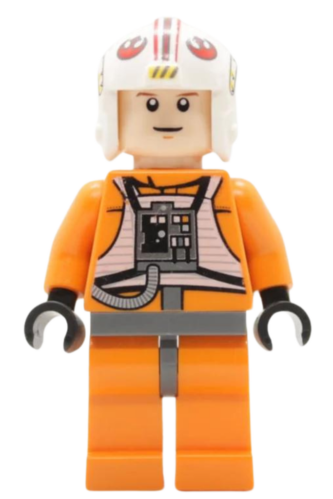 Display of LEGO Star Wars Luke Skywalker, Light Nougat, X-Wing Pilot Suit, Detailed Torso and Helmet