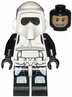 This LEGO minifigure is called, Imperial Scout Trooper, Printed Black Head and Legs . It's minifig ID is sw0505.