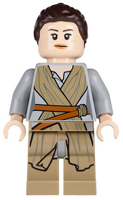 This LEGO minifigure is called, Rey, Dark Tan Tied Robe . It's minifig ID is sw0677.