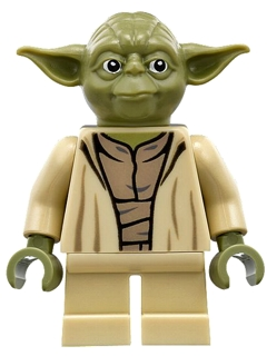 This LEGO minifigure is called, Yoda, Olive Green, Open Robe with Large Creases . It's minifig ID is sw0707.