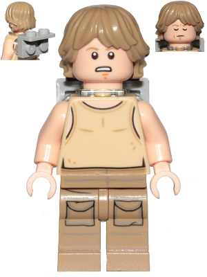 This LEGO minifigure is called, Luke Skywalker (Dagobah, Tan Tank Top, Backpack) . It's minifig ID is sw0907.