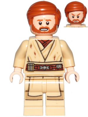 This LEGO minifigure is called, Obi-Wan Kenobi (Dirt Stains) . It's minifig ID is sw1082.