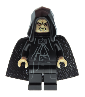 This LEGO minifigure is called, Emperor Palpatine, Hood Basic, Orange Eyes . It's minifig ID is sw1107.