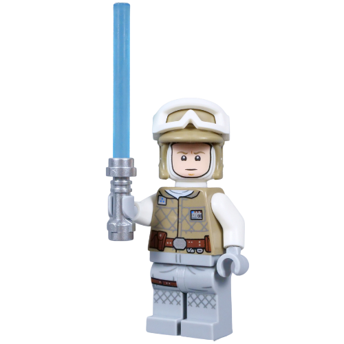 Display of LEGO Star Wars Luke Skywalker (Hoth, Balaclava Head) with lightsaber