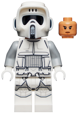 This LEGO minifigure is called, Imperial Scout Trooper, Hoth, Female, Dual Molded Helmet, Nougat Head, Smirk . It's minifig ID is sw1182.