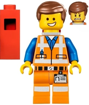 This LEGO minifigure is called, Emmet, Wide Smile, Piece of Resistance . It's minifig ID is tlm059.