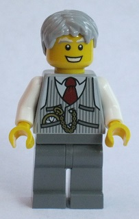 This LEGO minifigure is called, Grandpa, Pinstripe Vest and Pocket Watch . It's minifig ID is twn243.