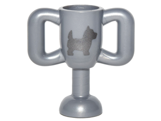 Display of LEGO part no. 10172pb001 Minifigure, Utensil Trophy Cup Small with Silver Terrier Dog Pattern  which is a Flat Silver Minifigure, Utensil Trophy Cup Small with Silver Terrier Dog Pattern 