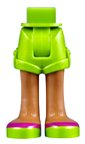 Display of LEGO part no. 11202c00pb05 which is a Lime Mini Doll Hips and Shorts with Medium Nougat Legs and Shoes with Magenta Stripes Pattern, Thick Hinge 