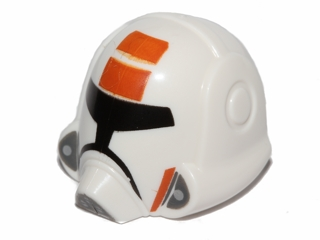 Display of LEGO part no. 11219pb01 Minifigure, Headgear Helmet SW Republic Trooper with Orange Pattern  which is a White Minifigure, Headgear Helmet SW Republic Trooper with Orange Pattern 