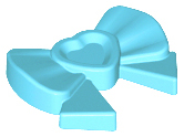 Display of LEGO part no. 11618 Friends Accessories Hair Decoration, Bow with Heart, Long Ribbon, and Small Pin  which is a Medium Azure Friends Accessories Hair Decoration, Bow with Heart, Long Ribbon, and Small Pin 